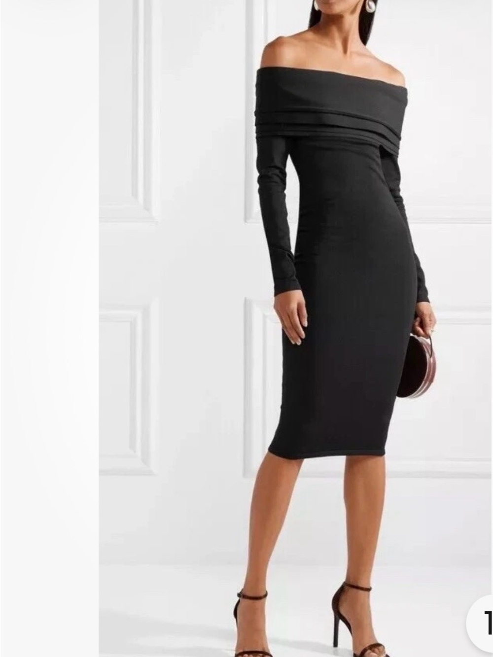 Brandon Maxwell  Venus Off-the-Shoulder Black Long-Sleeve Midi Dress